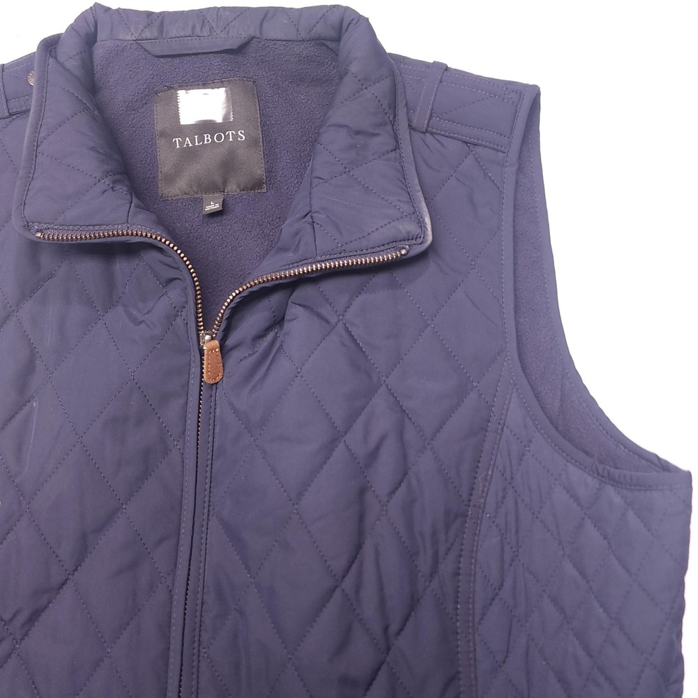 Talbots Vest Womens Large Blue Quilted Full Zip Lined Pockets